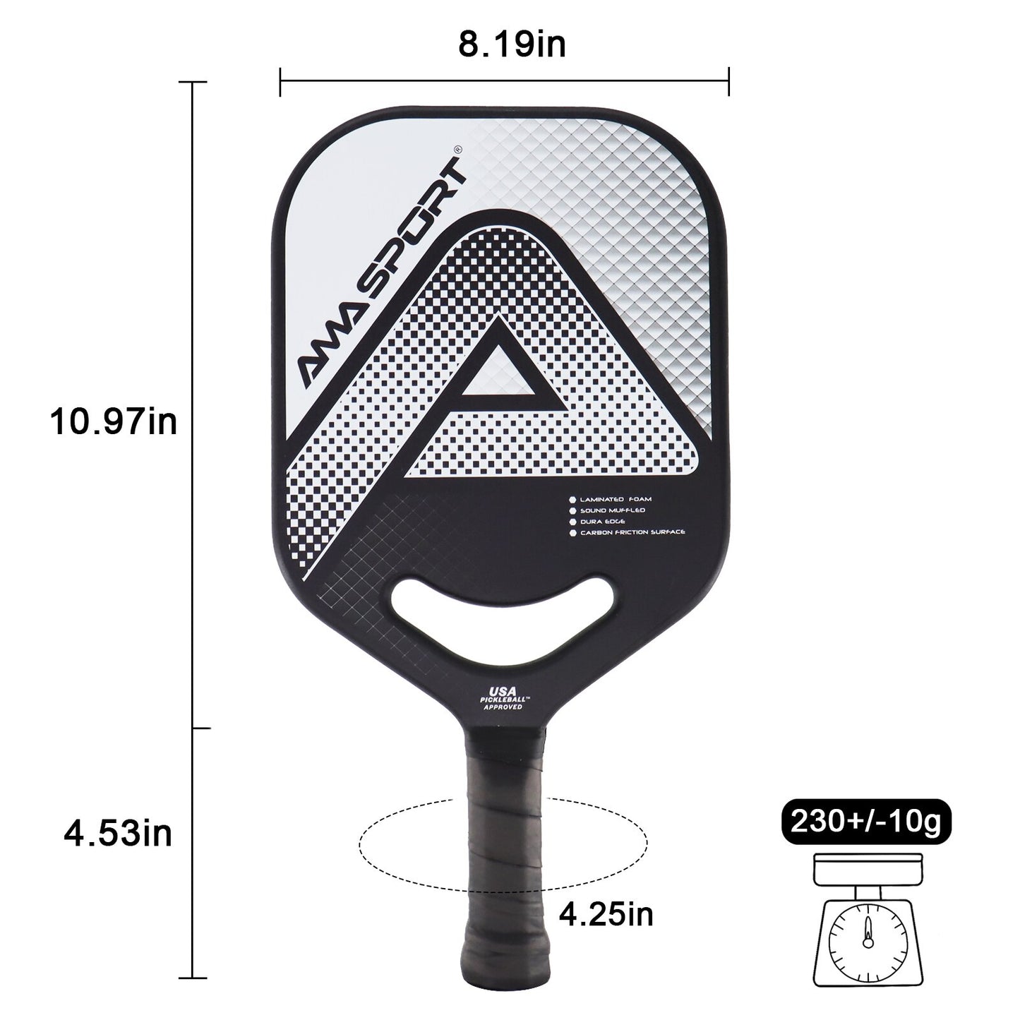 AMASPORT Racket Padel USAPA Approved PP Honeycomb Core Sport Professional