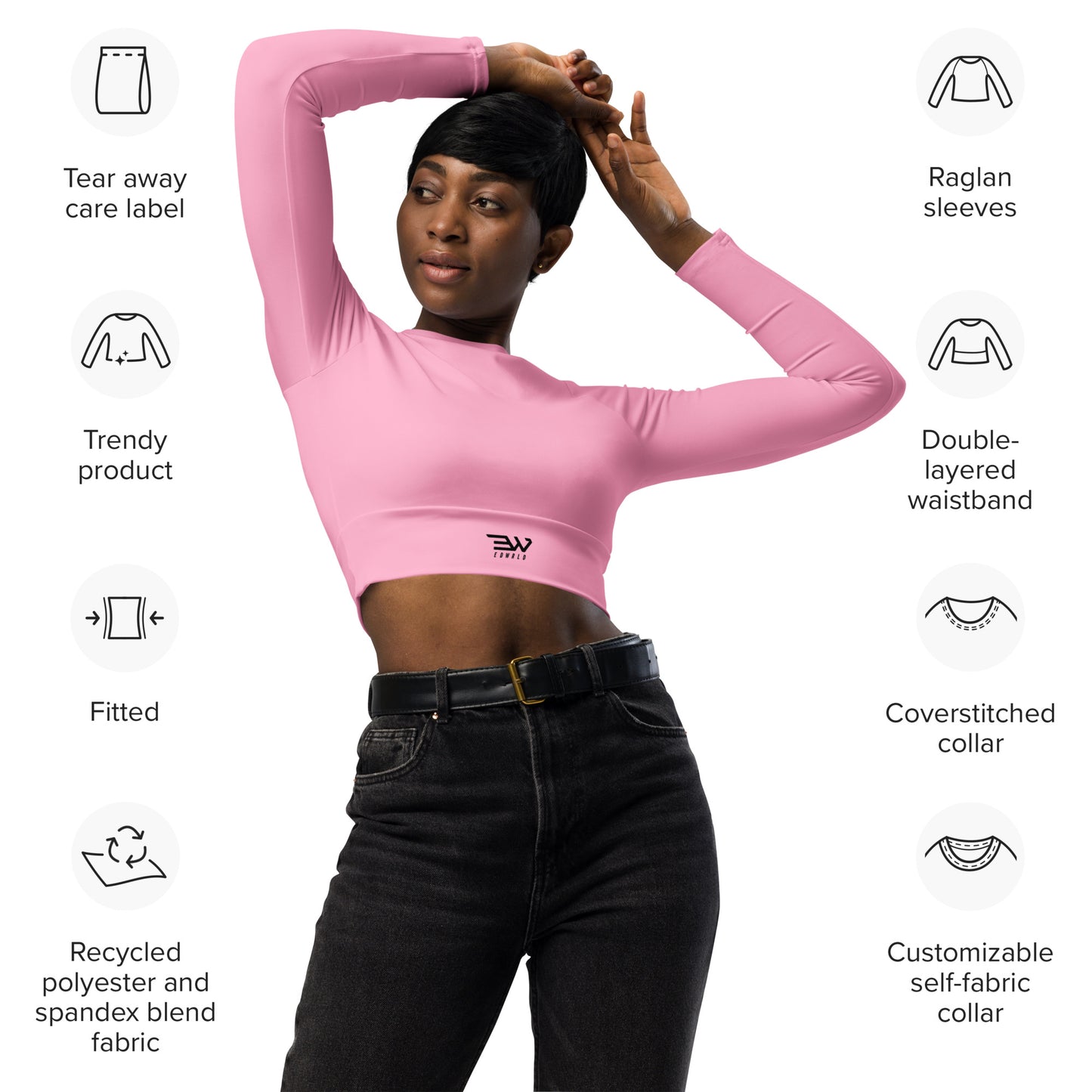 EDWRLD Recyklovaný crop top s dlouhým rukávem